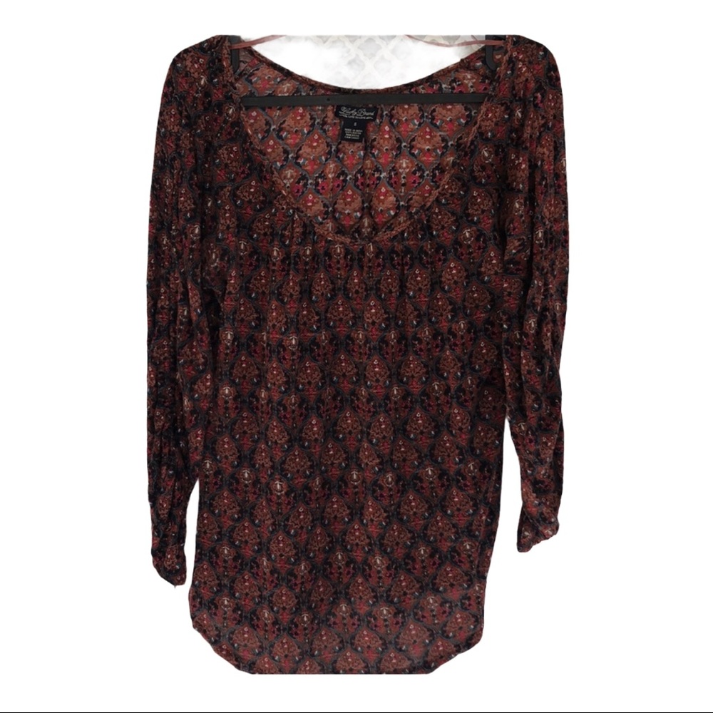 Lucky Brand brown‎ cinched long sleeve top